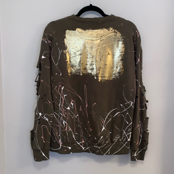 American ABLE Green Paint Splatter Cut Out Scoop Neck Sweater - Picture 4 of 6